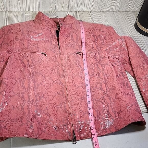Alfani Pink Leather Snakeskin Print Moto Jacket Womens XL - Picture 6 of 9